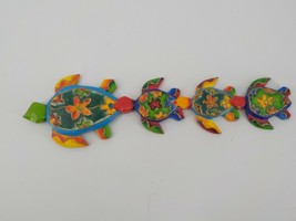 5X15 Colorful Wood Wall Hanging Painted Sea Turtles Wall Mount Gold Color Lines - $19.99