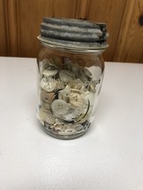 Vintage Pint Mason Canning Jar with Metal Lid filled with Buttons - £23.98 GBP