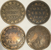 1890 1891 1892 1894 Canada Large Cent Penny - Lot Of 4 Coins - £23.00 GBP