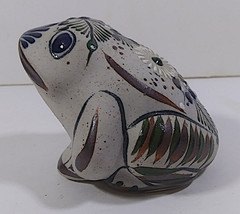 Tonala Toad Pottery Figurine Vintage 3x4in Frog Mexico Floral Folk Art Figure - £19.65 GBP