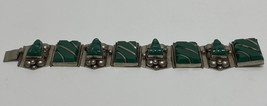 Vintage Sterling Taxco 925 N.S. Green Gemstone and Metal Bracelet - £67.29 GBP