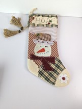 Christmas Stocking Snowman Rustic Hope Burlap Twine Buttons Cottage Farm Core - $19.88