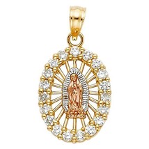 Precious Stars 14k Tri-Tone Cubic Zirconia Our Lady of Guadalupe Pendant - £100.95 GBP