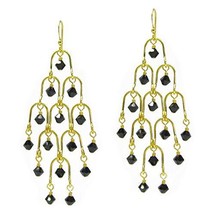 Gold Plated Sterling Silver Arches Swarovski Drop Earrings, Jet Black - $66.62