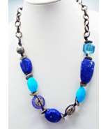 Chico&#39;s Boho Faux Lapis Resin Turquoise Antiqued Chain Necklace 27.5&quot; - $21.97 CAD