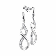 10kt White Gold Womens Round Diamond Infinity Dangle Earrings 1/20 Cttw - £207.54 GBP