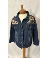 LRUD Womens Denim Jacket South Western Patchwork Tapestry Pattern Size Lrg - $40.33 CAD