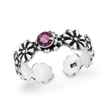 Boho Elegance Flowers Wrap Purple Crystal Sterling Silver Toe Ring/Pinky Ring - £8.03 GBP