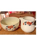 Vintage Hall China Red Poppy Water Jug Pitcher &amp; Nesting Mixing Bowl Set... - $69.29