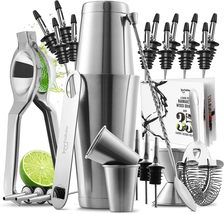 28 PC Bartender Kit Complete Cocktail Shaker Bar Tools Set with Lemon Squeezer - £26.50 GBP