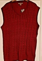 Large Sahara Club Burgundy Maroon Cable Stitch V Neck Sweater Vest New  - £12.54 GBP