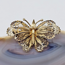 Vintage Signed 800 Silver Vermeil - Filigree Butterfly Brooch Pin - $34.95