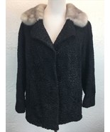 BC Vtg Keim Furs Women Sz L Mink Collar Black Persian Curly Lamb Fur Jacket - £46.13 GBP