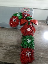 (1) Christmas Candy Cane Wreath Hanger Tinsel Red and  Green . New - $15.89