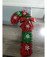 (1) Christmas Candy Cane Wreath Hanger Tinsel Red and  Green . New - £12.49 GBP