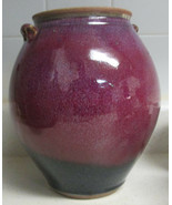 ASIAN CERAMIC DRIP GLAZED blue and red pottery VASE Signed - $102.90 CAD