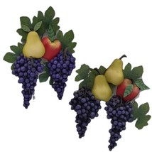 Pair WMG 2006 Fruit Resin &amp; Metal Wall Plaques Red Apples Pears Purple Grapes - £18.66 GBP