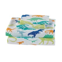 Mk Home 3Pc Twin Size Sheet Set For Boys Dinosaurs Green Blue Orange Whi... - $37.99