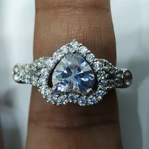 Heart Promise Halo Engagement Ring 14K White Gold Plated LC Moissanite - £52.15 GBP