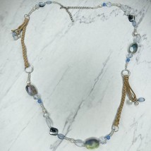 Chico&#39;s Silver Tone Blue Beaded Faux Suede Braided Long Necklace - £13.22 GBP