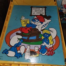 SMURF PUZZLE VTG Rare Home Sweet Home 24 piece Jigsaw 1982 15”x12.5” complete - £9.93 GBP