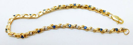 Vintage 14K Yellow Gold 15 Diamonds 15 Sapphires Tennis Bracelet 7&quot; long... - £295.01 GBP