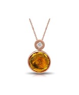 925 Sterling Silver Rose Gold Plated Cubic Zircon &amp; Citrine Pendant Neck... - $75.00