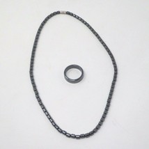 Onyx Black Shiny Choker 17&quot; Necklace AND Ring Size 8 - £19.71 GBP