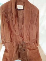 Vintage Western Fringe Rustic Leather Jacket Coat Women&#39;s Size A6 (14-16)  - £34.54 GBP