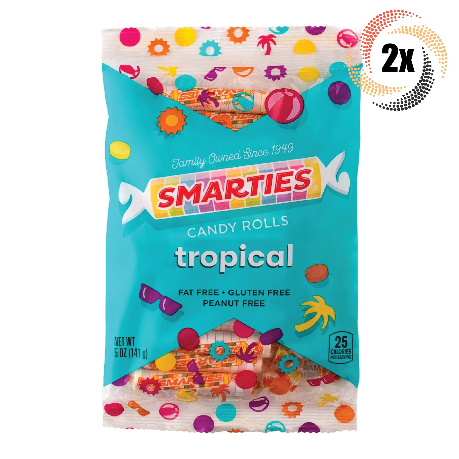 2x Bags Smarties Tropical Flavored Hard Candy Rolls | Fat & Gluten Free | 5oz - £9.06 GBP