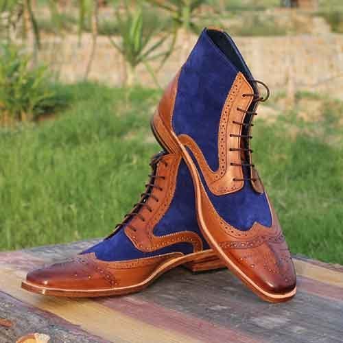 NEW Handmade Ankle High Leather Suede Boots, Dress Men's Fashion Wing Tip Boots