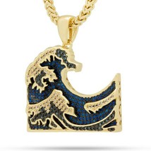 14K Yellow Gold Over Round Sapphire &amp; Zirconia THE GREAT WAVE Pendant Men&#39;s - £474.42 GBP