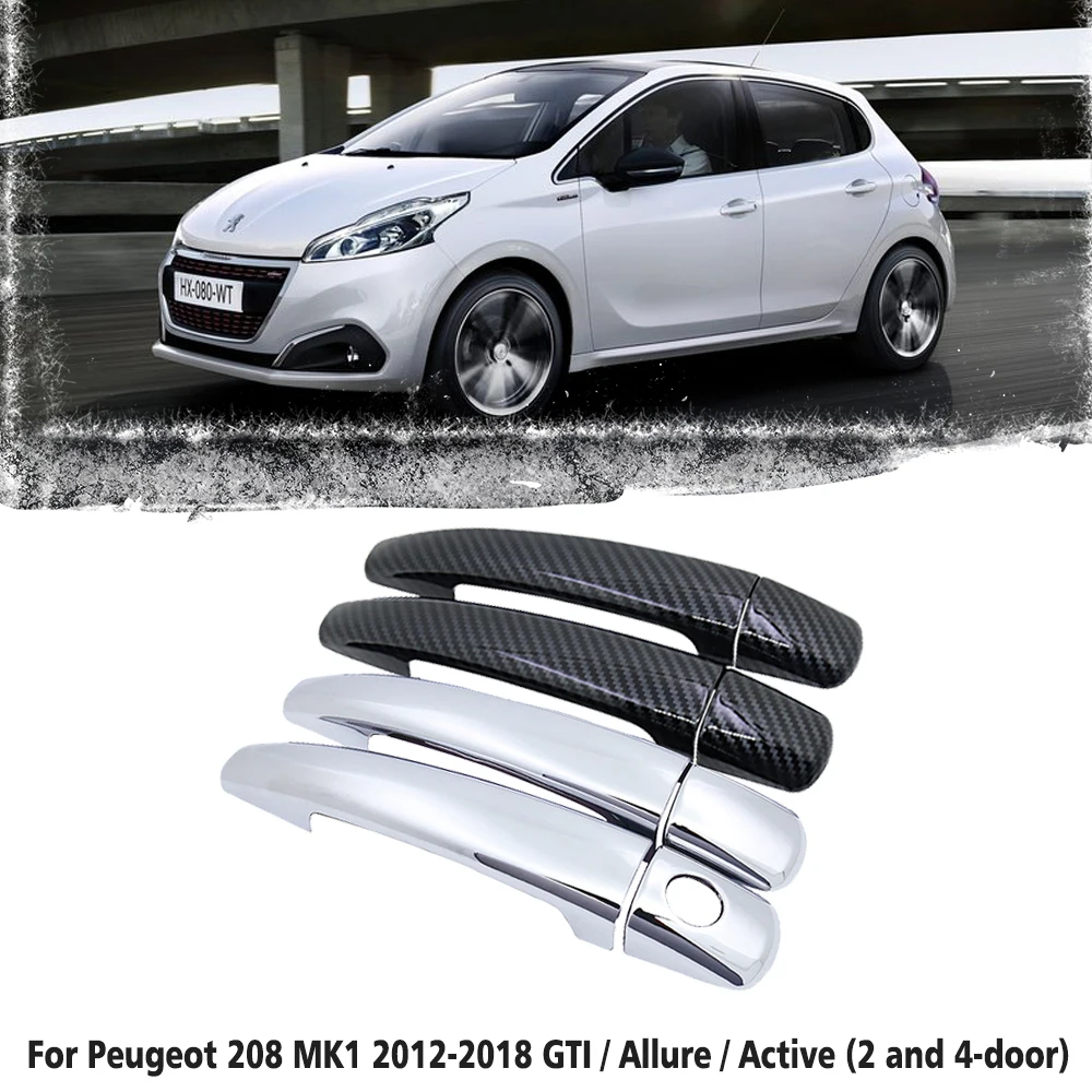 Black Carbon Fiber Car handle Or ABS Chrome Door Handles Cover for Peugeot 208 - £16.85 GBP+
