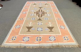 6x9 New Camel Handwoven Flat-weave Vintage Finish Scandinavian Cotton Kilim Rug - £407.65 GBP