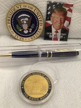 4 Trump = White House Coin + Pen Donald Signature + 2 Magnet Eagle Seal &amp; Photo - £21.84 GBP