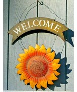 Metal Sunflower Welcome Door Wall Hanger Porch Garage Rustic Country Décor - £15.98 GBP