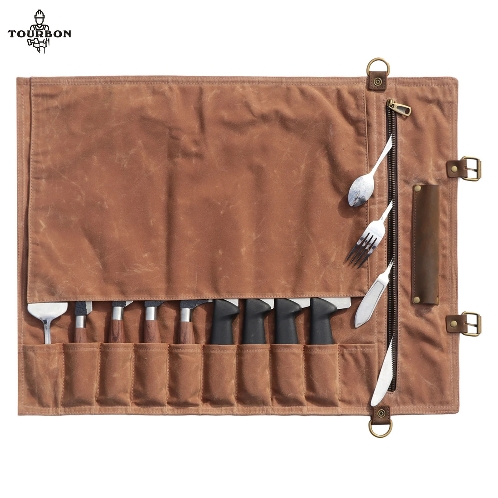 Tourbon Canvas &amp; Leather Folding Tool Roll  Roll Storage Bag (10 Slots) Tool Org - £123.89 GBP