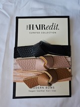 The Hair Edit Vegan Leather Modern Hair Tie Bows 3 Pack Black Cream Tan New - $10.29