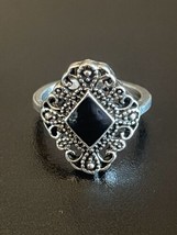 Vintage Onyx Stone Silver Plated Woman Statement Ring  - $8.00