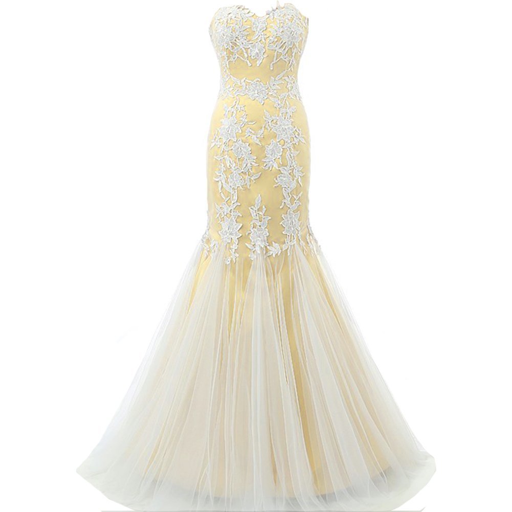 Kivary Mermaid Long White Lace Tulle Corset Back Formal Prom Evening Dresses Lig