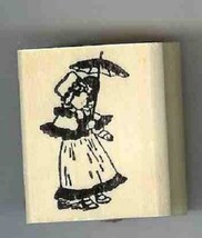 Kate Greenway rubber stamp Girl from side Walking caring umbrella - £10.89 GBP