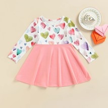 NEW Valentine&#39;s Day Girls Pastel Heart Print Long Sleeve Pink Dress - $7.14