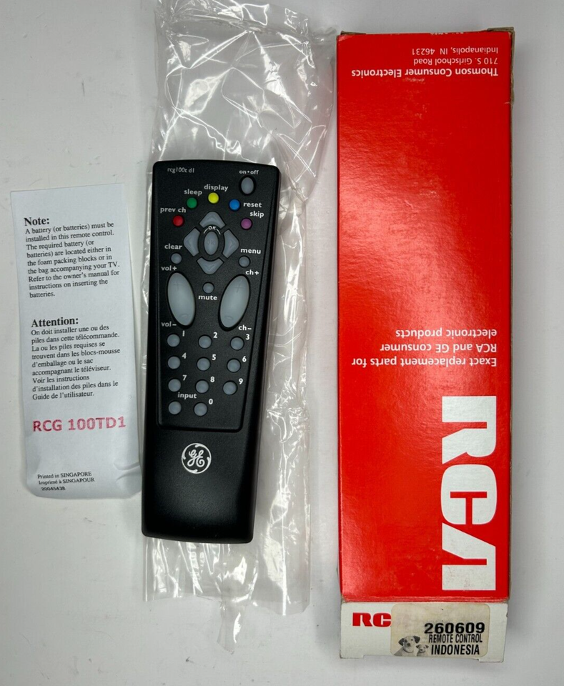 GE General Electric 260609 / RCG100TDL CRT TV Remote Control, OEM NOS  			