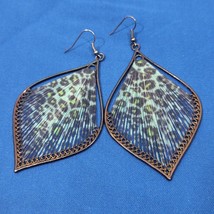 Leopard Pattern Bronze Wire Leaf Shape Dangle Earrings String Art - £12.05 GBP