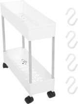 Housoutil Slim Rolling Storage Cart Mobile Shelving Unit Organizer 2 Tier - £37.49 GBP