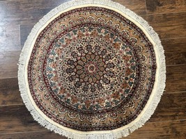 Round Silk Rug 3x3 Extremely Fine 580 KPSI Handmade Silk on Silk - £2,271.48 GBP