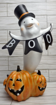 Halloween Ghost Boo Pumpkins Wood Decor Tabletop Decoration Pumpkin Top Hat Tin - £25.65 GBP