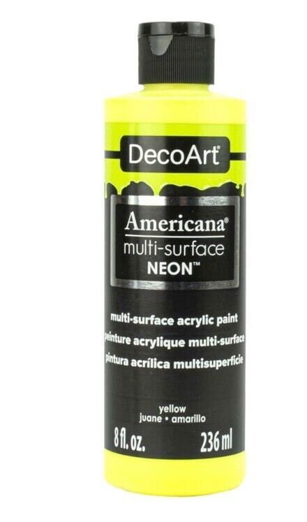 Primary image for DecoArt Americana Multi-Surface Neon Acrylic Paint, Yellow, 8 Fl. Oz.
