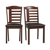 Set of 2 Wood Kitchen Chairs with Faux Leather Upholstered Seat-Black - Color: B - €129,73 EUR