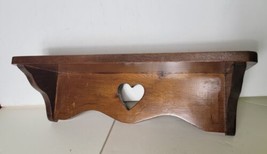 Vintage Country Style Oak Wall Shelf with Heart Eyelet Opening 1990s Far... - £92.50 GBP